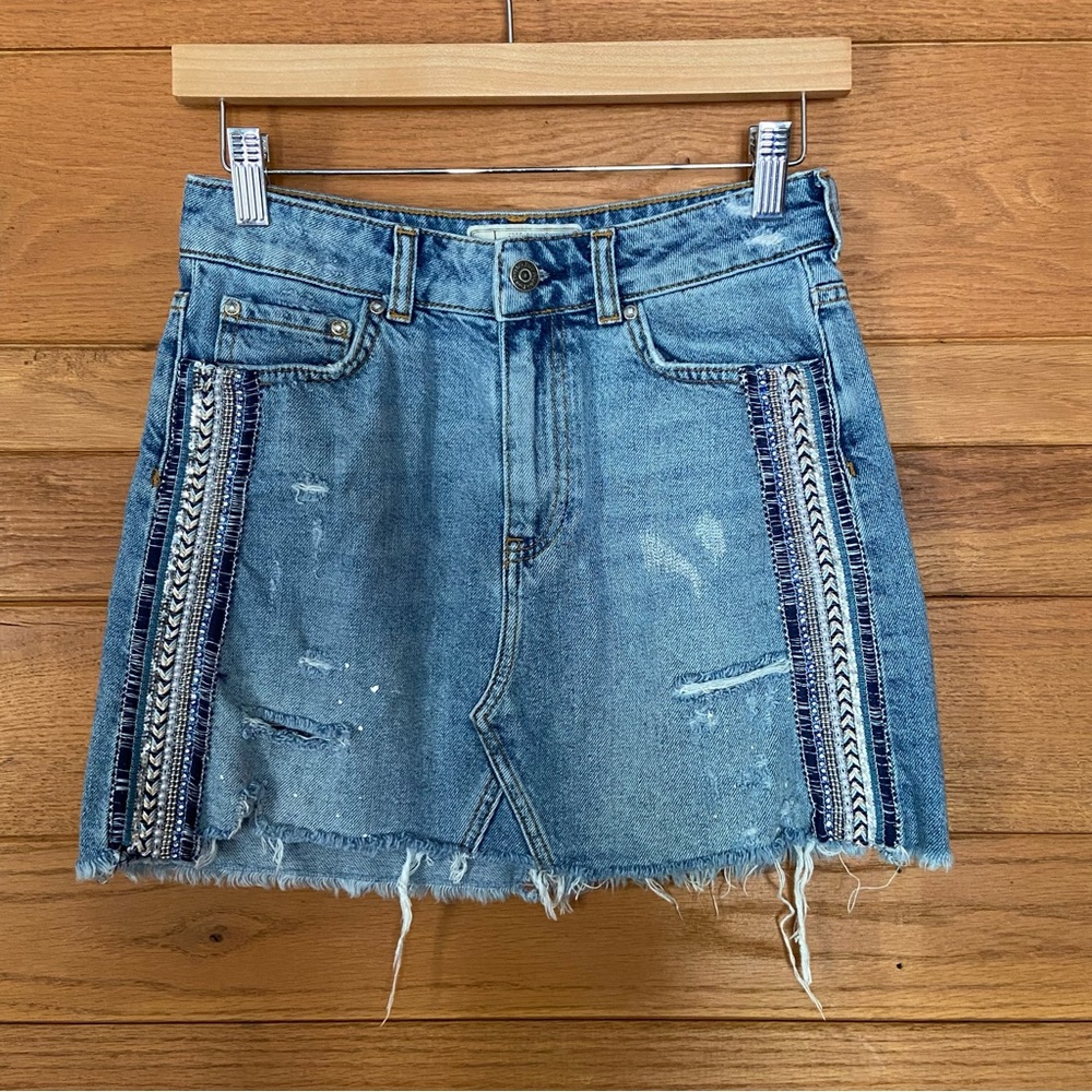 Free People embellished embroidered distressed mini skirt
